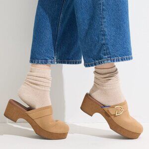 ROTHY'S The Classic Heeled Mule CLOGS Size 8.5 Butternut Brown Buckle NEW